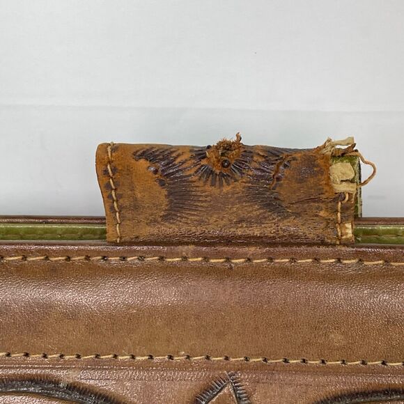 Vintage Brown Leather Hand Tooled Mexican Bag Purse with Duck Pond Scene - Picture 3 of 16